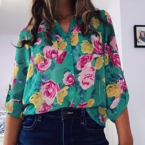 Forever 21 Button-up Floral Blouse